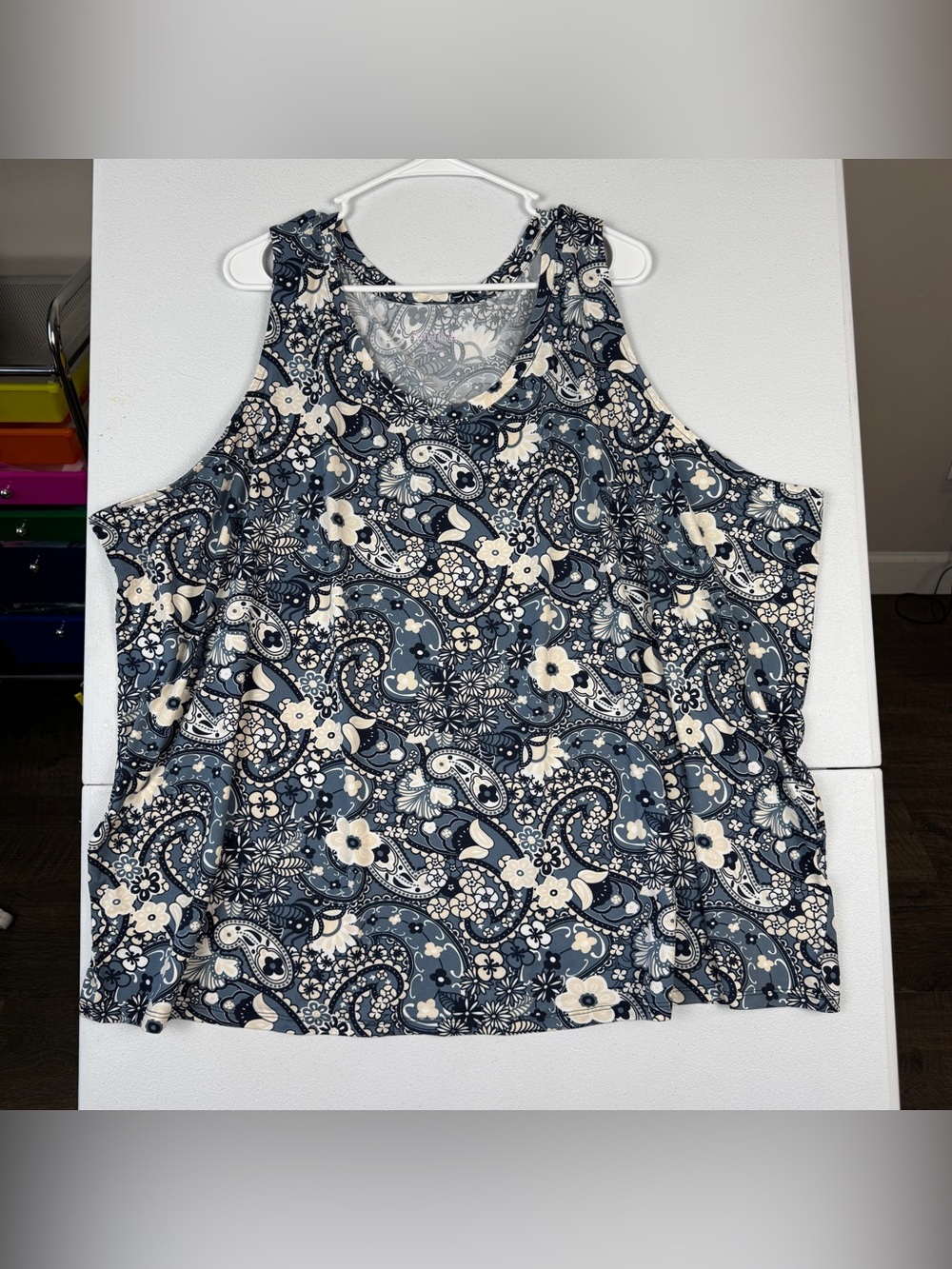 AnyBody Tank Womens Plus 5XP Blue Floral Paisley Wide Strap Round Neck Casual
